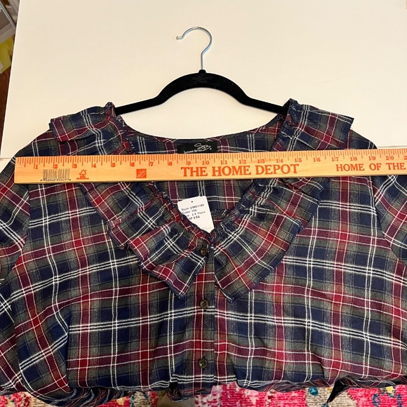 SUZANNE BETRO Navy, Olive & Burgundy Plaid Ruffle-Trim V-Neck (3X) NEW w/TAGS - Picture 10 of 10